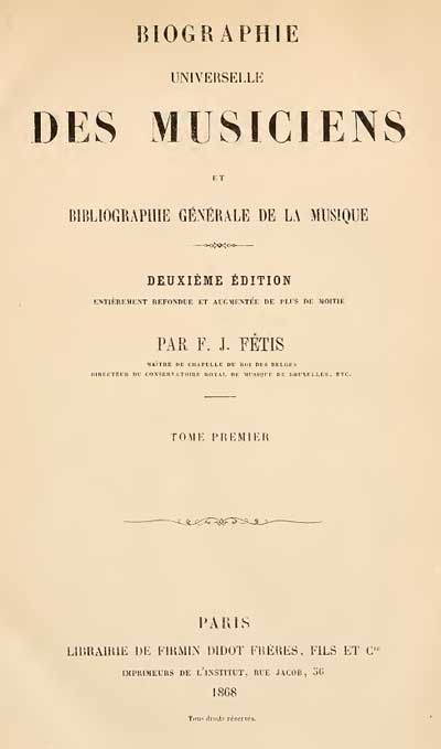 "Biographie universelle des Musiciens" - Титульная страница